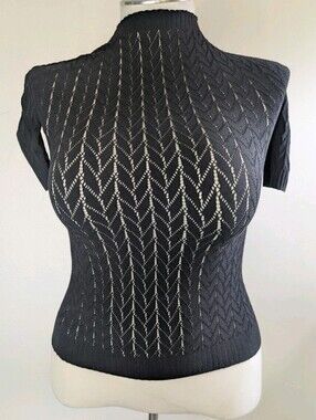 Women's Sexy Knit Black Stretch Tshirt High Neck One Size Super Stretch